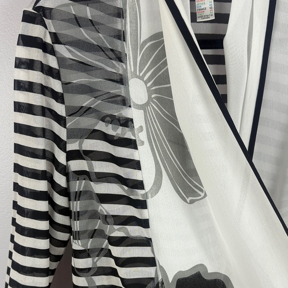 Joseph Ribkoff Floral Detailed Black and White Sheer Striped Cardigan Size 12 - Picture 6 of 10